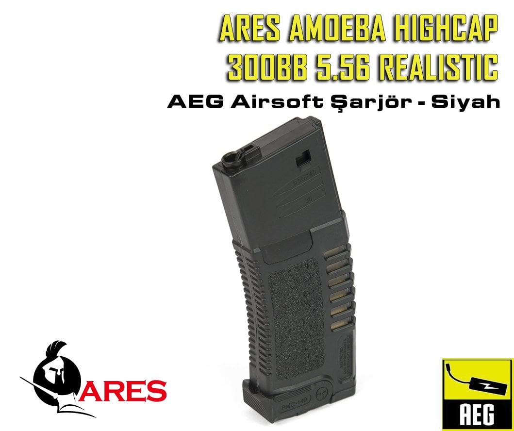 ARES AMOEBA HIGHCAP 300BB 5.56 REALISTIC AEG MAGAZINE ŞARJÖR - SIYAH