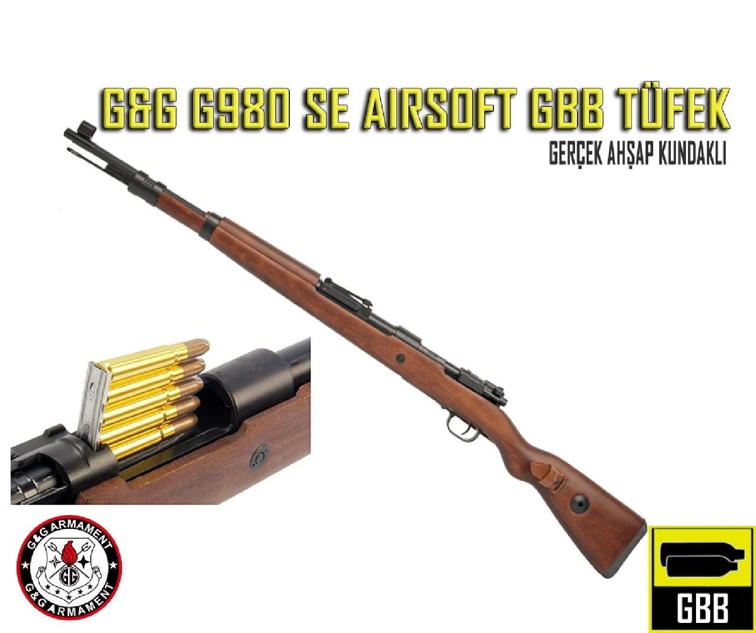 GuayGuay G980 SE AIRSOFT KAR98 SHELL EJECT GBB TÜFEK (GGS-98E-GAS-WNB-NCM)