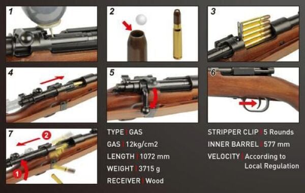 GuayGuay G980 SE AIRSOFT KAR98 SHELL EJECT GBB TÜFEK (GGS-98E-GAS-WNB-NCM)