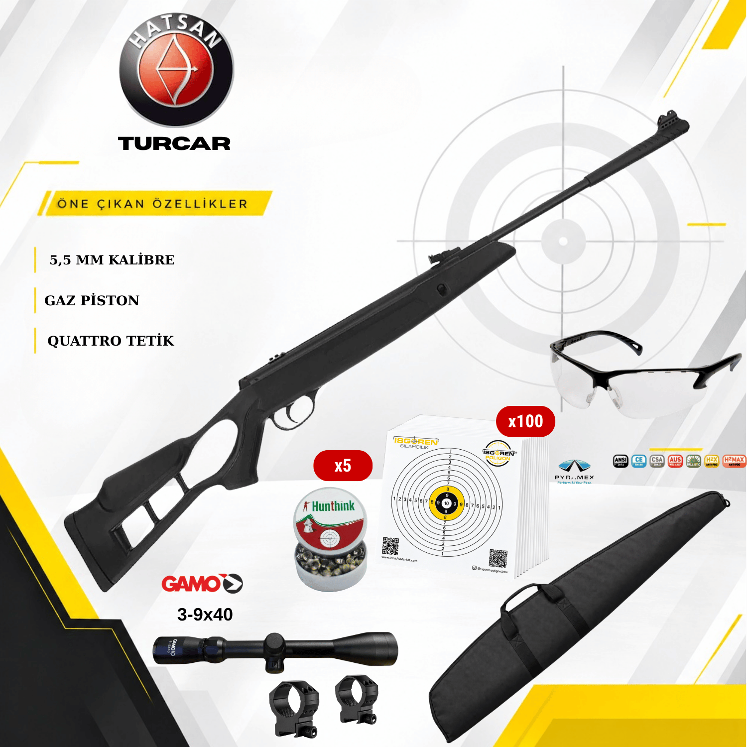 Hatsan Turcar Airtact PD Havalı Tüfek 5.5mm (GAMO 3-9x40 Dürbün Set)