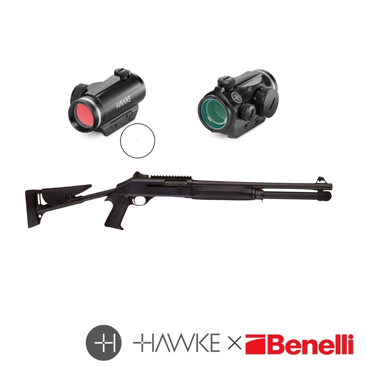 Benelli M4 Teleskopik 12 Kalibre Yarı Otomatik Av Tüfeği + Vantage 3 MOA Red Dot 1x30 Weaver/Picatinny (12104) Set