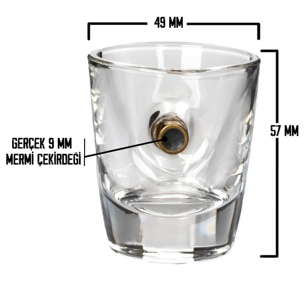 Bellore Gerçek 9mm Mermili Shot Tekila Bardağı 4'lü Set