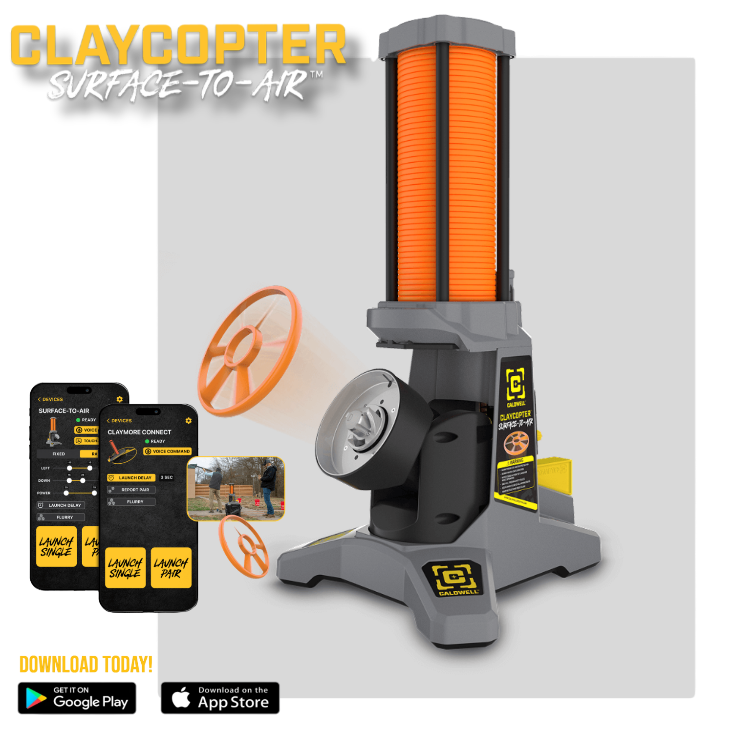 Caldwell ClayCopter Surface-to-Air™ Akülü PERVANELİ TRAP Fırlatma Makinesi – Bluetooth & Kumandalı