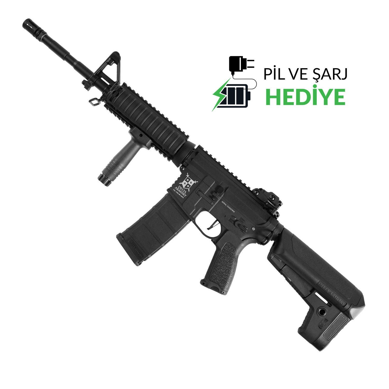 Delta Armory AR15 RIS BRAVO Siyah AEG Airsoft Tüfek / Pil Şarj Setli