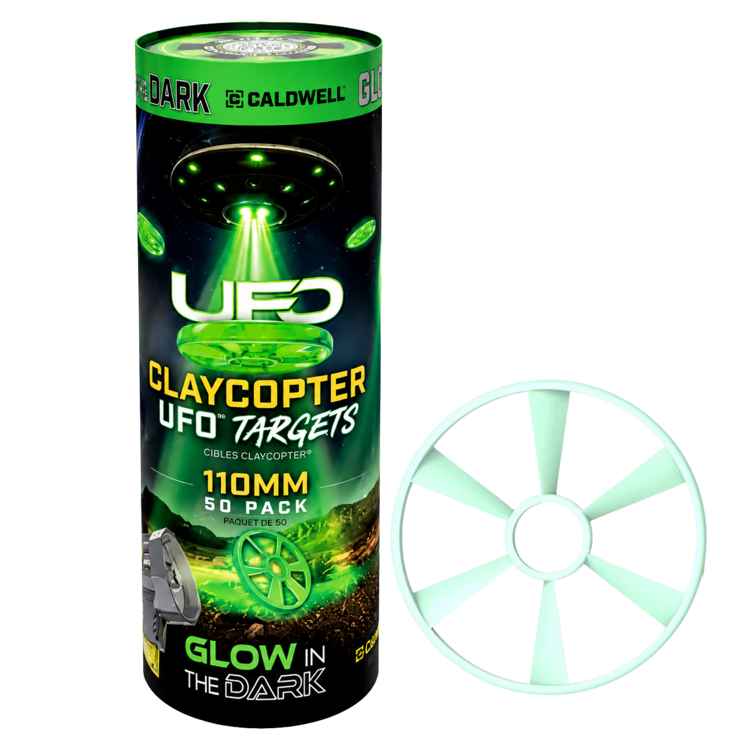 Caldwell ClayCopter UFO XV 110mm Karanlıkta PARLAYAN PERVANELI TRAP Hedefi – 50'li Tüp 1243747