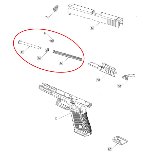 We Glock 17 Gen 5 İcra Mili ve Yayı Set Parça No G17V #31-34