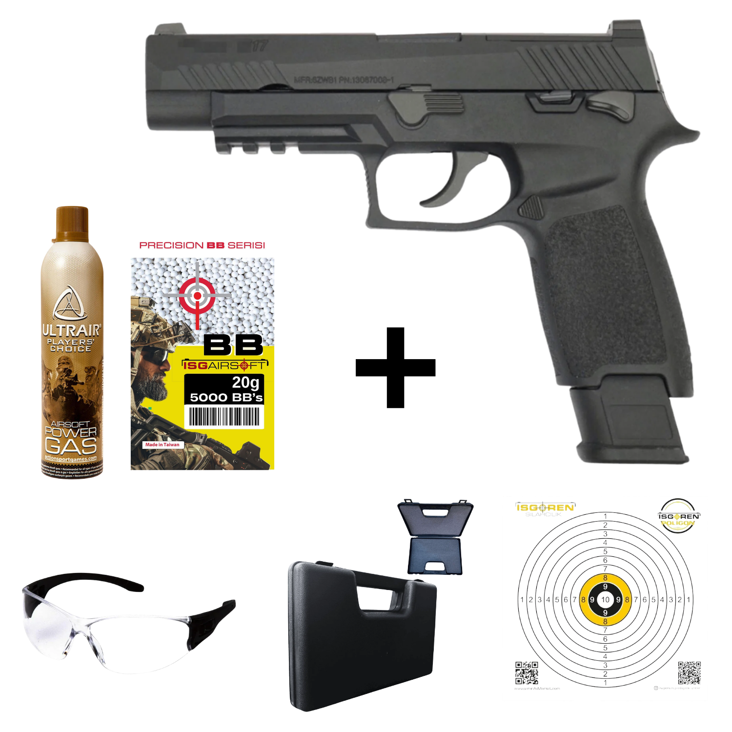 We AEG SIG P320 M17 Green Gas GBB Airsoft Tabanca (F17) Seti