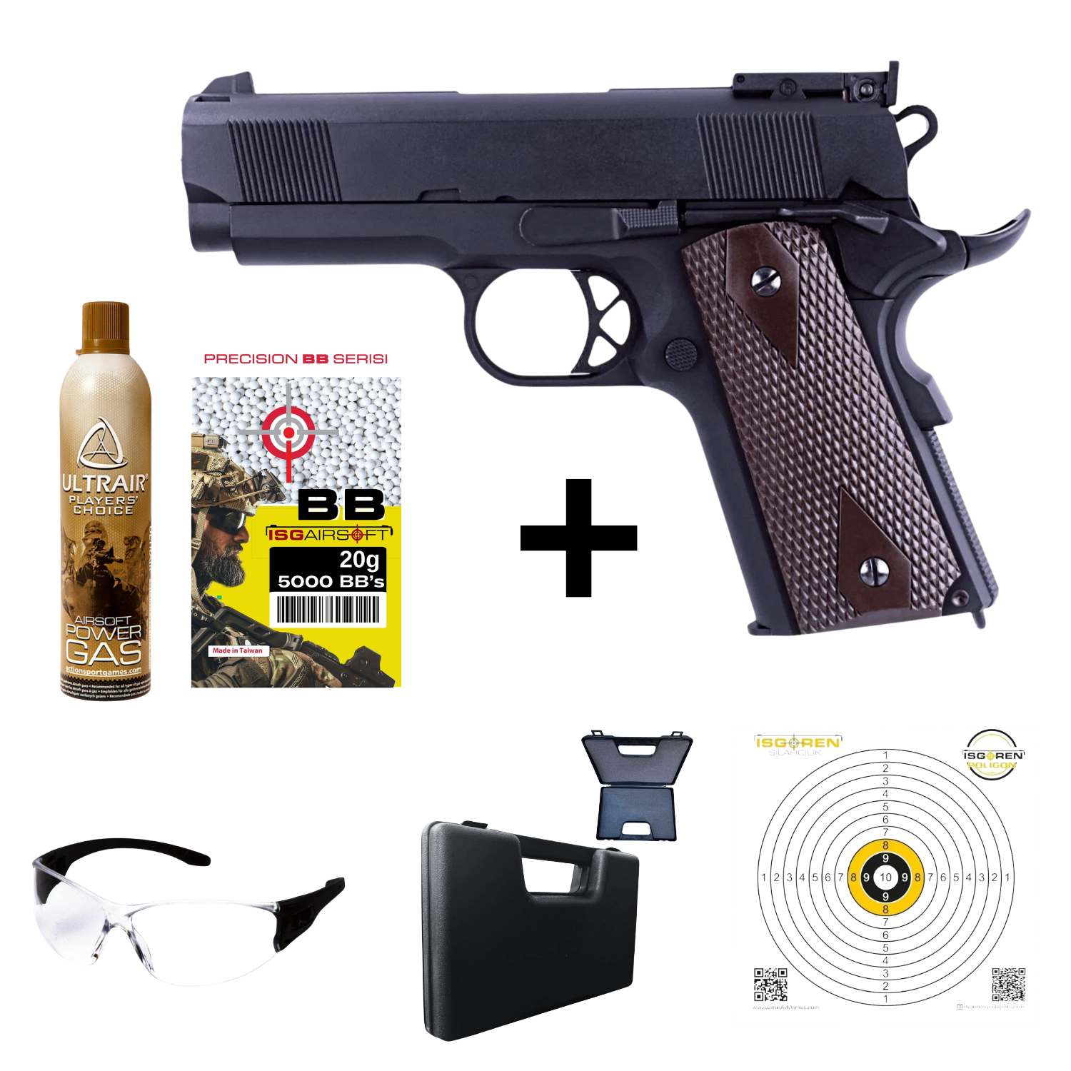 WE Full Metal COLT 1911 Mini Siyah Airsoft GBB Tabanca Seti