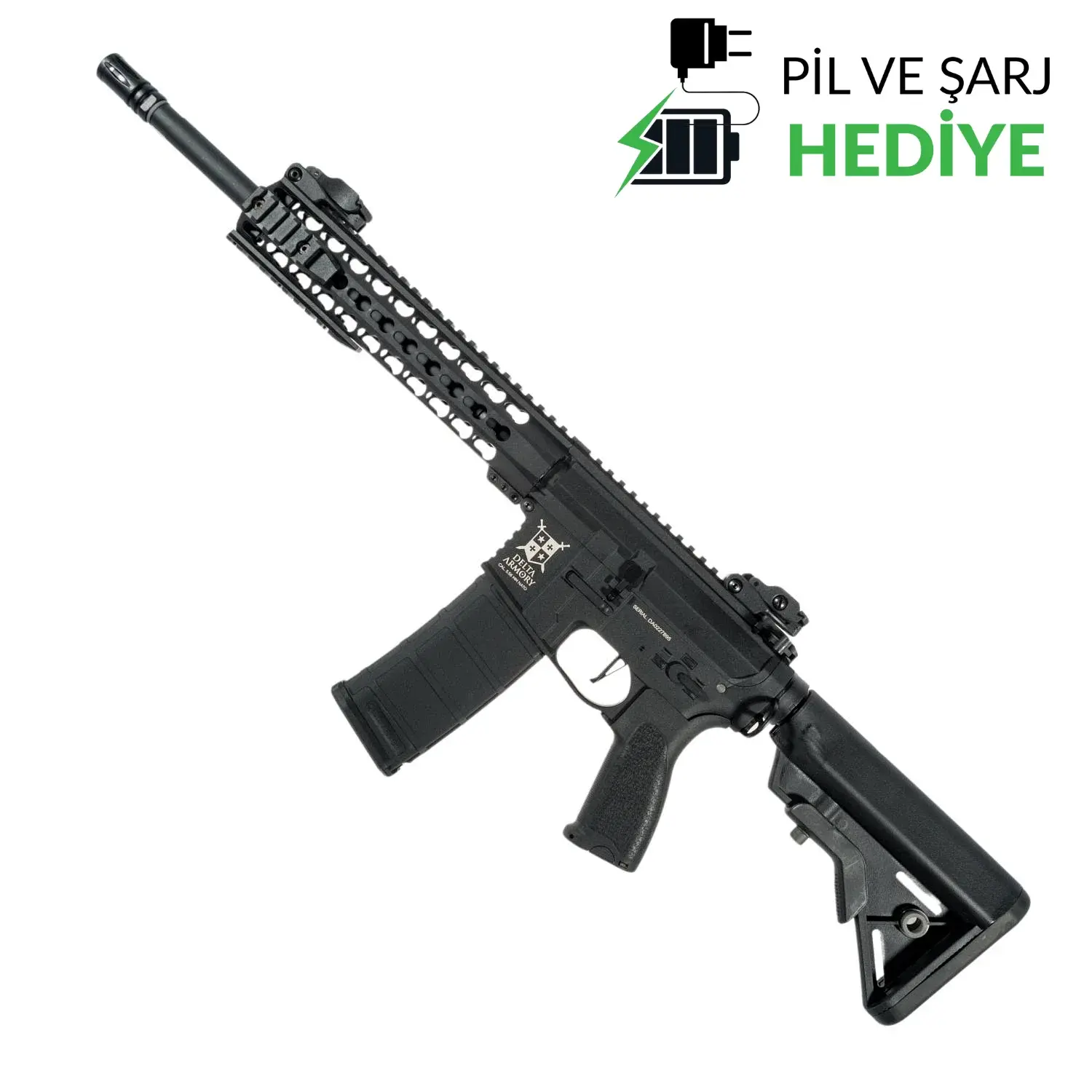 Delta Armory  M4 AR15 KeyMod 10'' Charlie Siyah AEG Airsoft Tüfek / Pil Şarj Setli