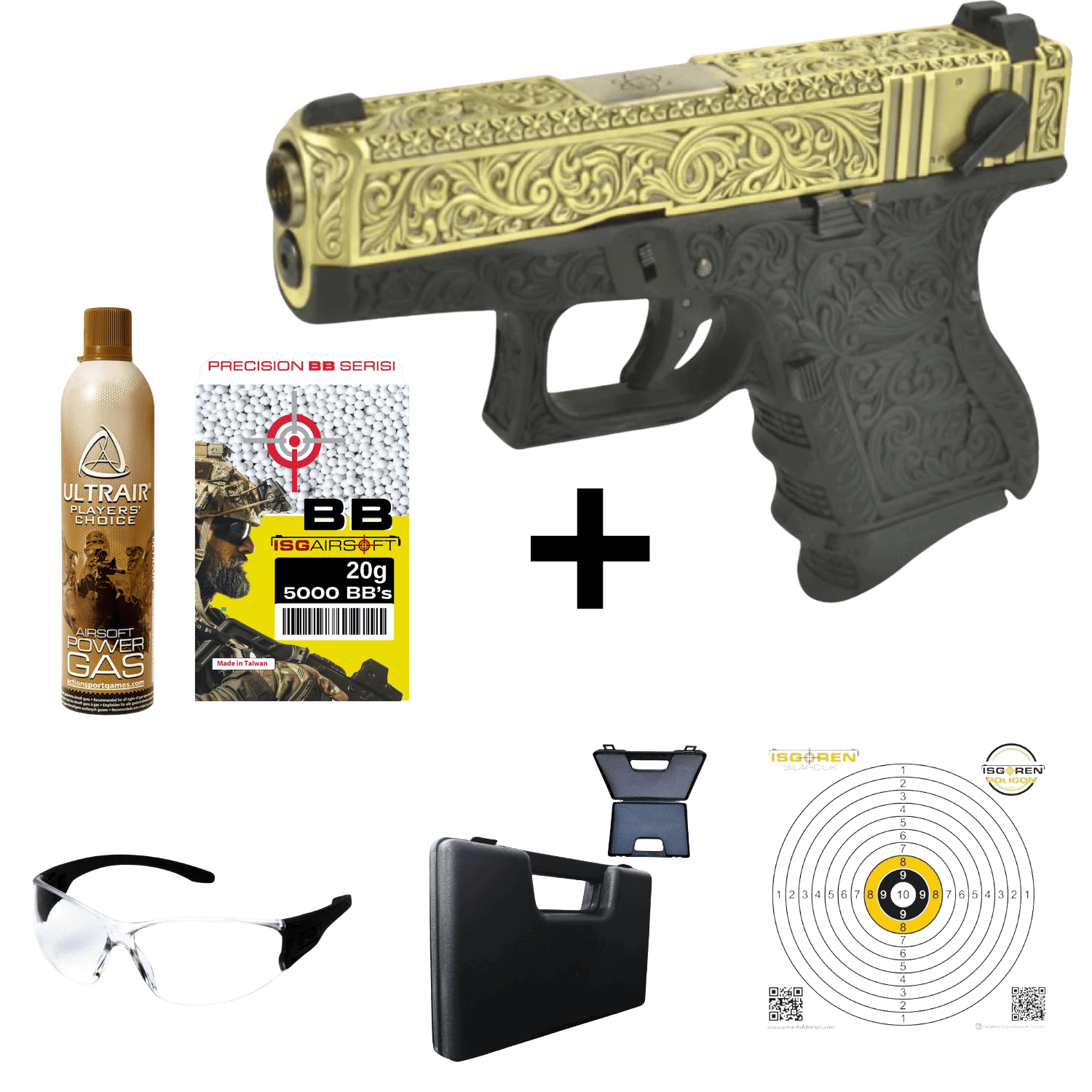 WE Glock26 G26 ETCHED IVORY Bronze SE Gravürlü Glock Airsoft Tabanca Seti