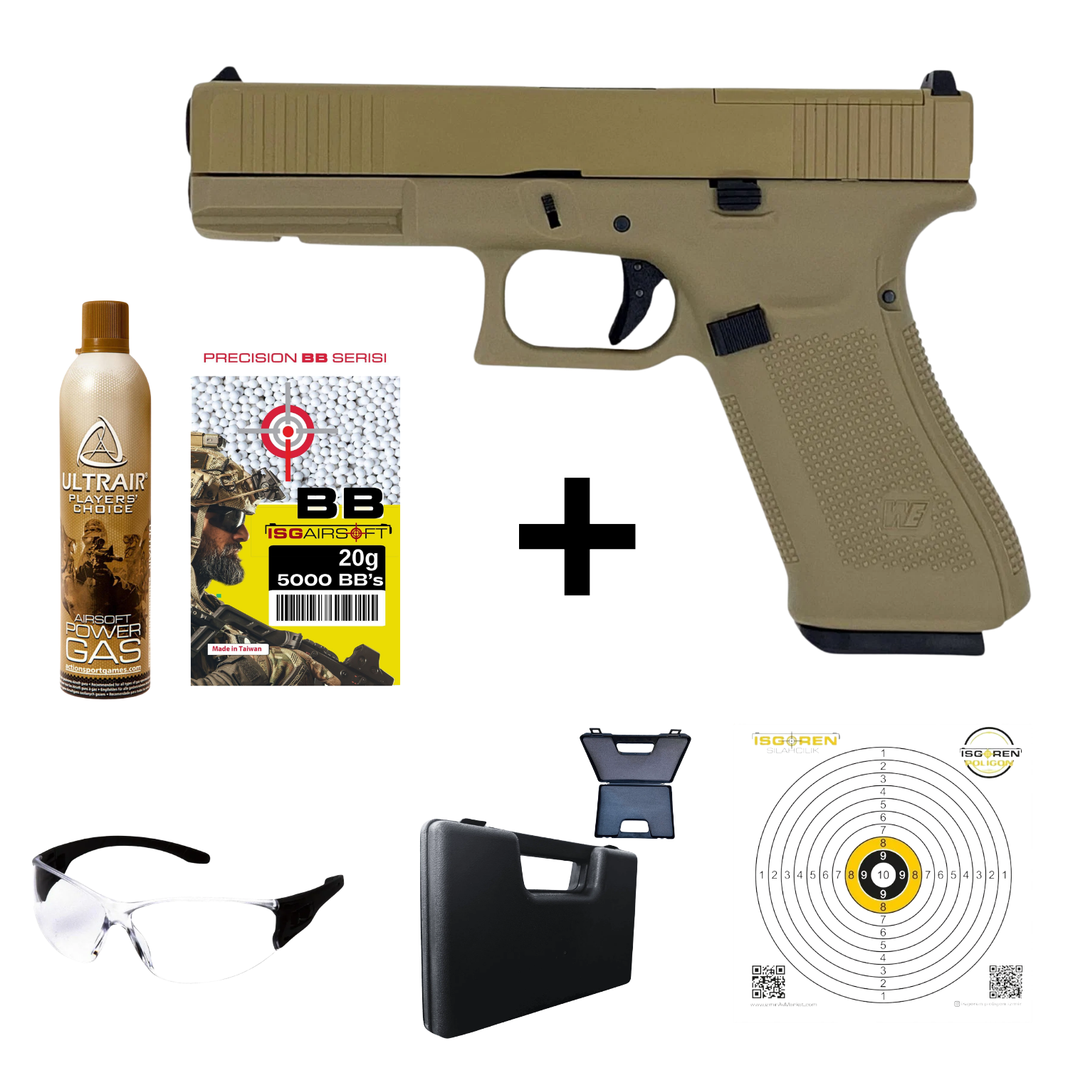 WE GLOCK G17 TAN GEN5 MOS RMR Ayaklı GBB Airsoft Tabanca Seti