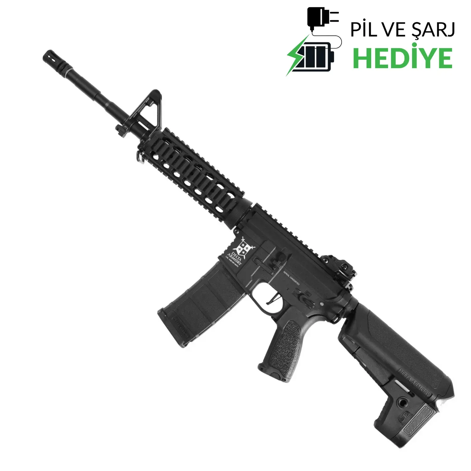 Delta Armory  M4 AR15 RIS Charlie Siyah AEG Airsoft / Pil Şarj Setli