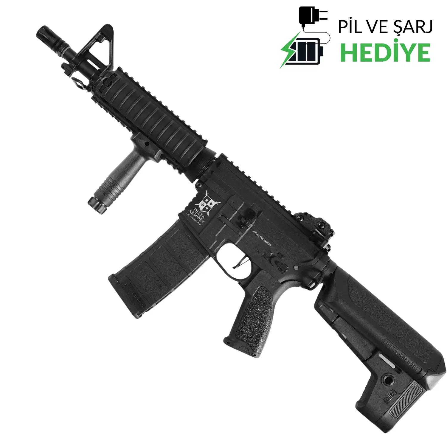 Delta Armory M4 AR15 CQB-R Charlie Siyah AEG Airsoft Tüfek Siyah / Pil Şarj Setli