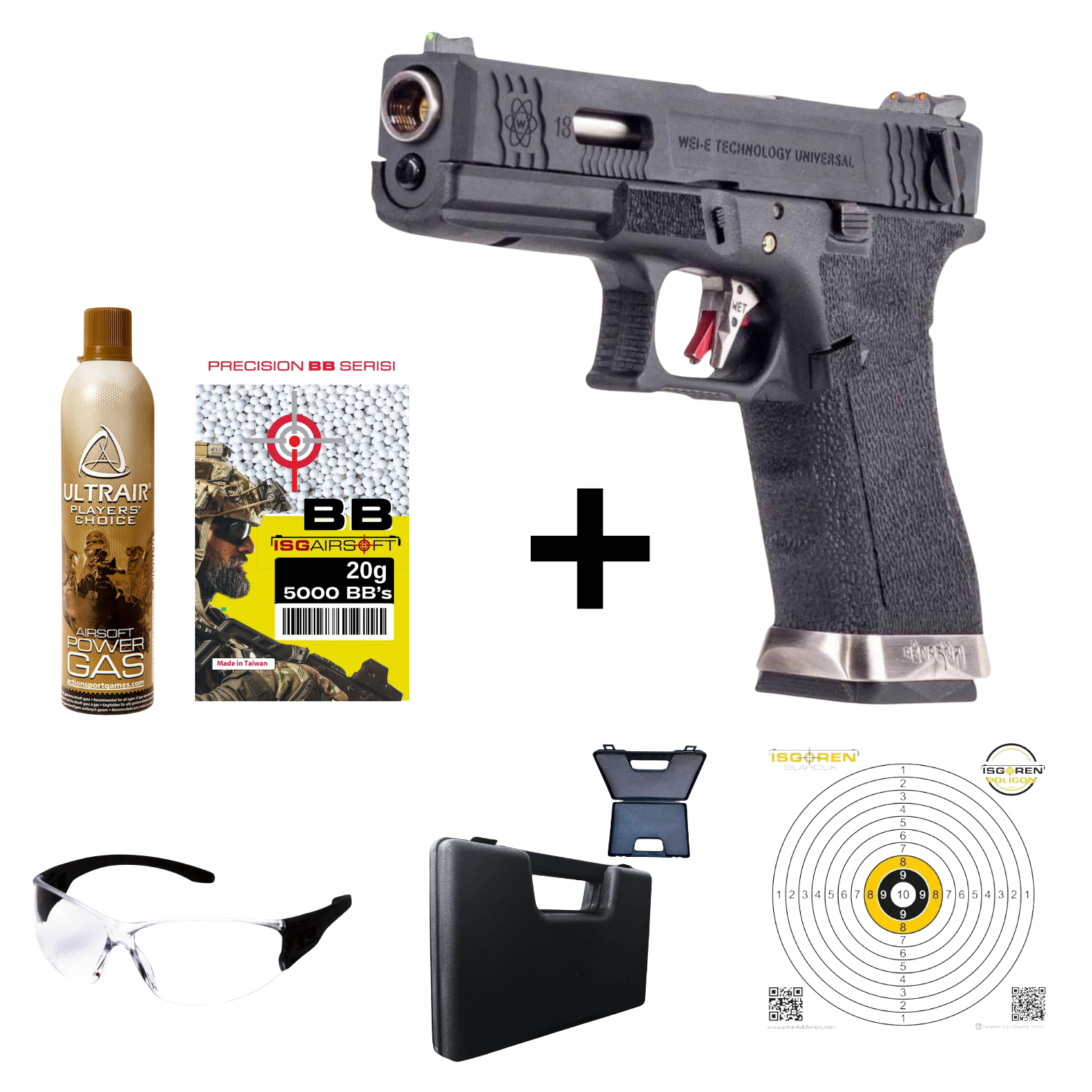 WE GLOCK18 G18 FullAuto T5 GBB Airsoft Tabanca Seti
