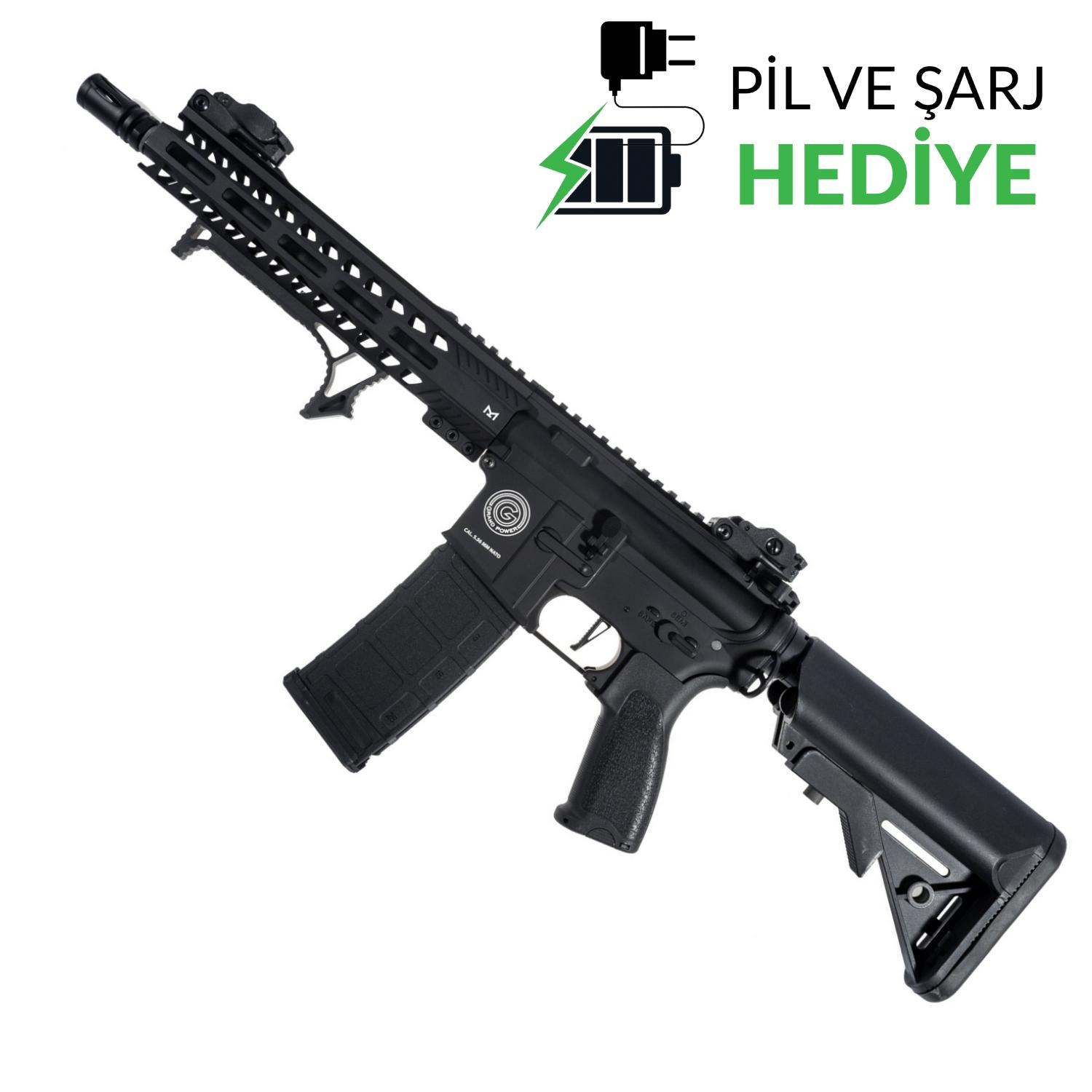 Delta Armory Grand Power M4 AR15 10inch M-LOK ALPHA PIL SARJ SET Airsoft Tüfek / Siyah DA-GP-A14