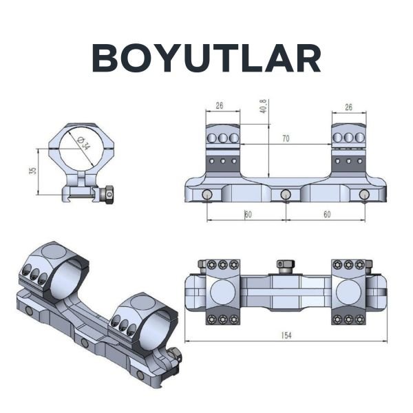Vector Optics 34mm X-Accu Tek Parça Medium Picatinny Dürbün Montaj Halkası