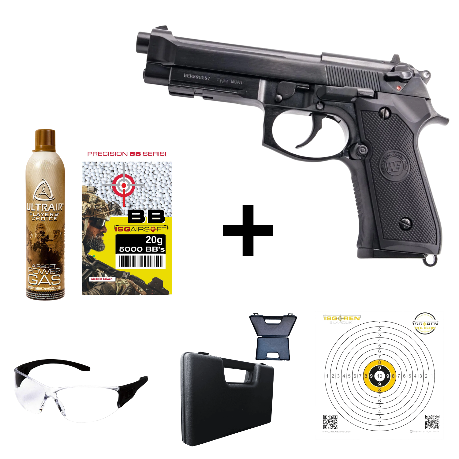 We Beretta M9A1 RAIL Siyah GBB Aırsoft Tabanca Seti