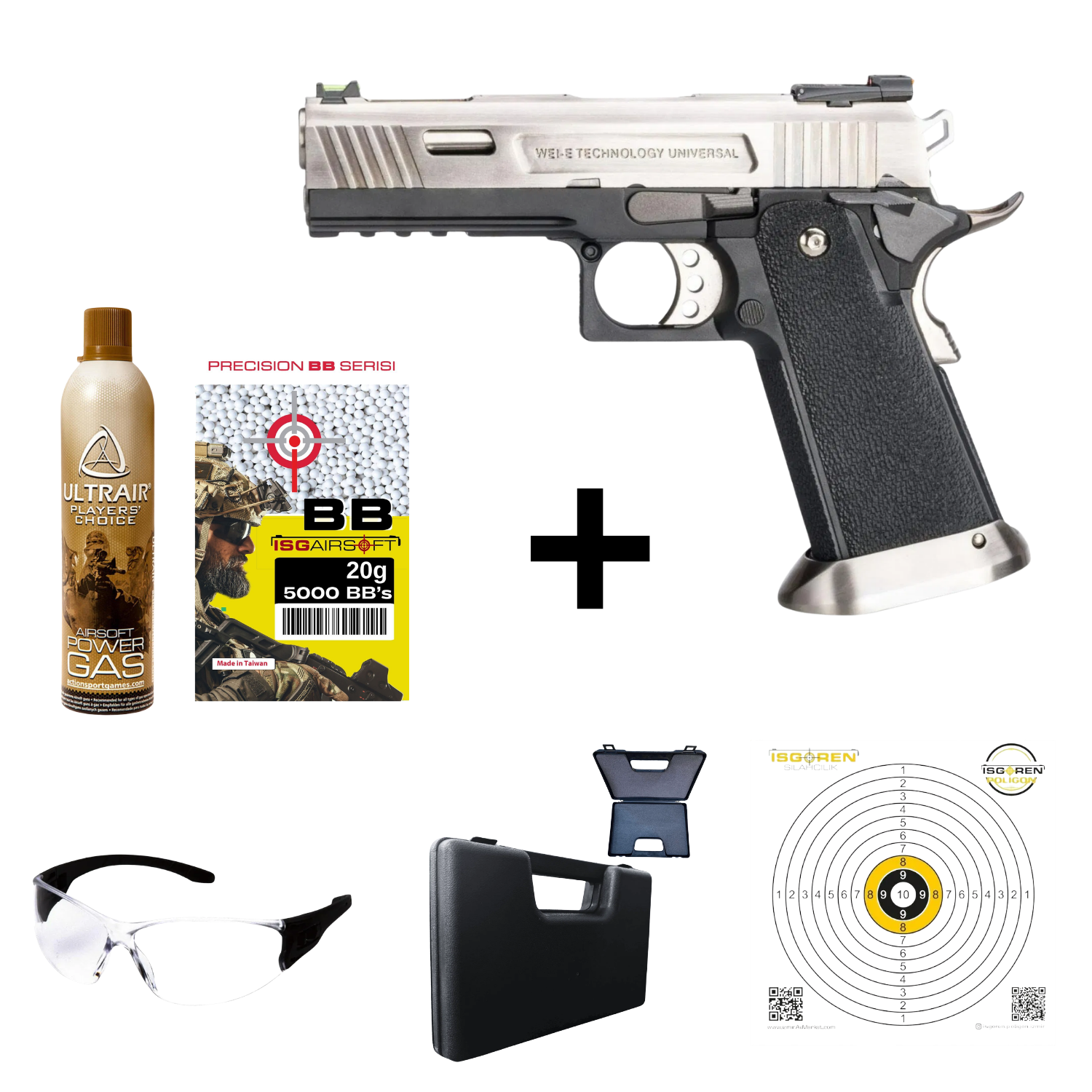 WE Hi-Capa 4.3'' ALL Silver GBB Airsoft Tabanca Seti