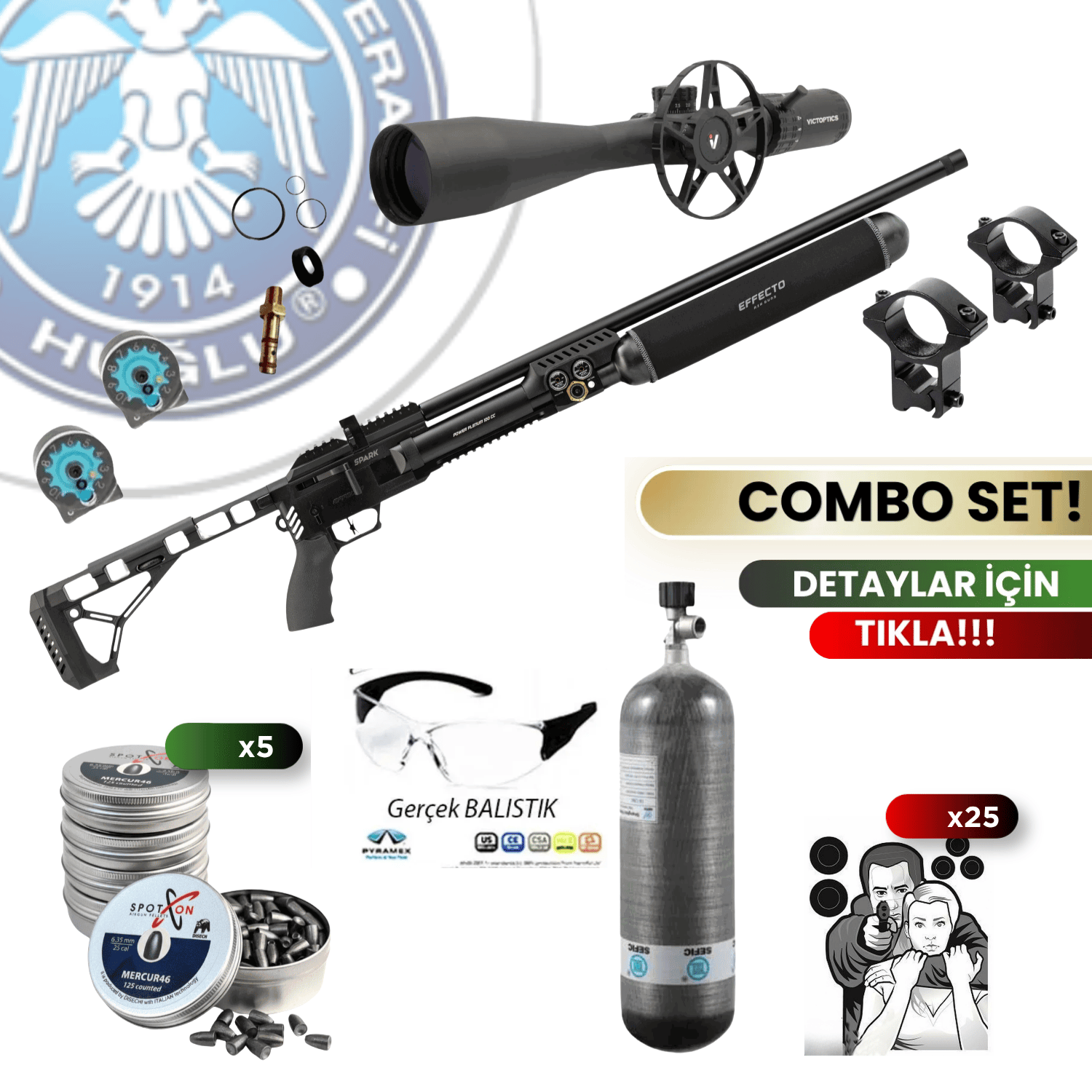 Huğlu Effecto Spark CR 700 6.35mm .25cal 60CM Siyah Havalı Tüfek Seti