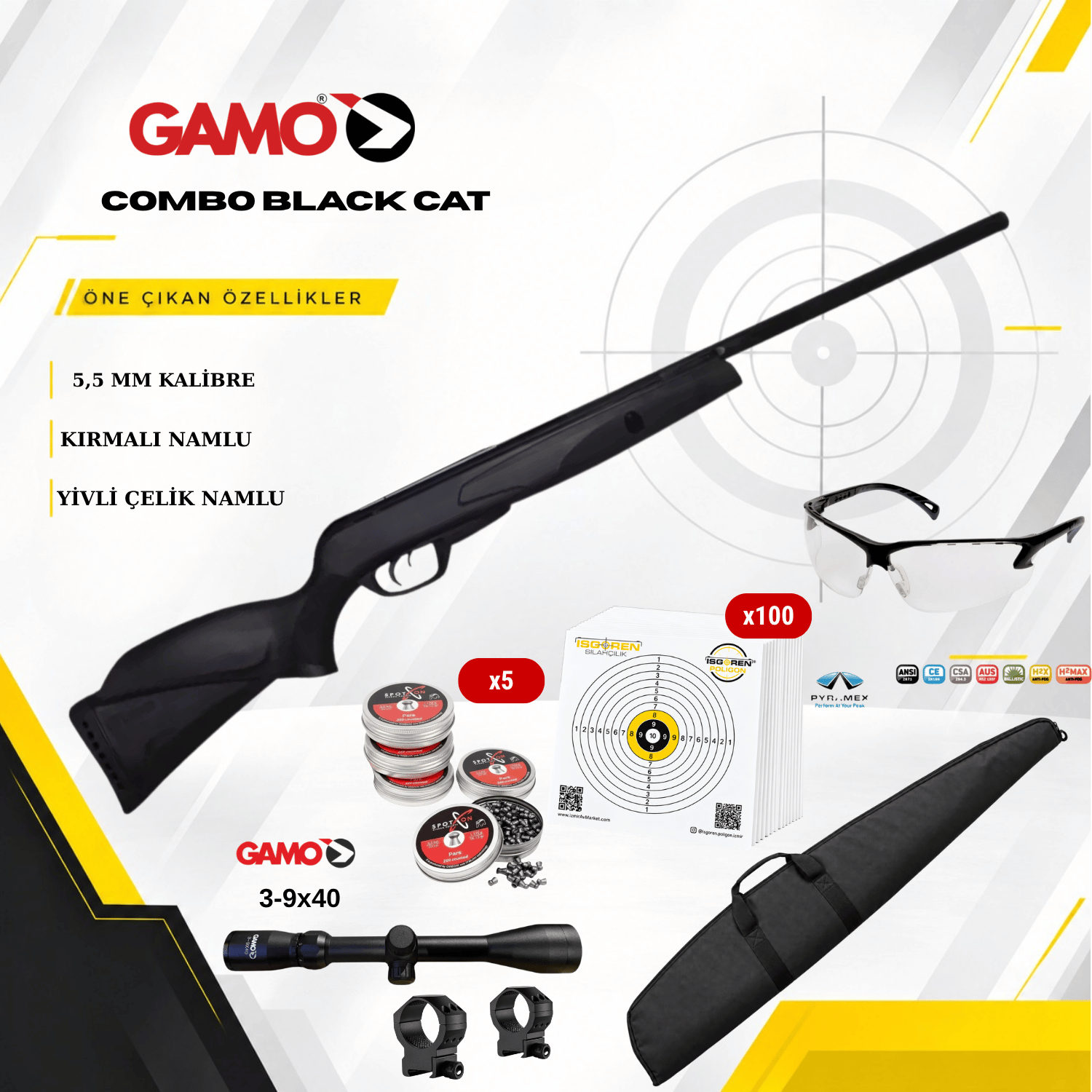 Gamo Combo Black Cat 1400 Kal. 5,5 F Havalı Tüfek Seti