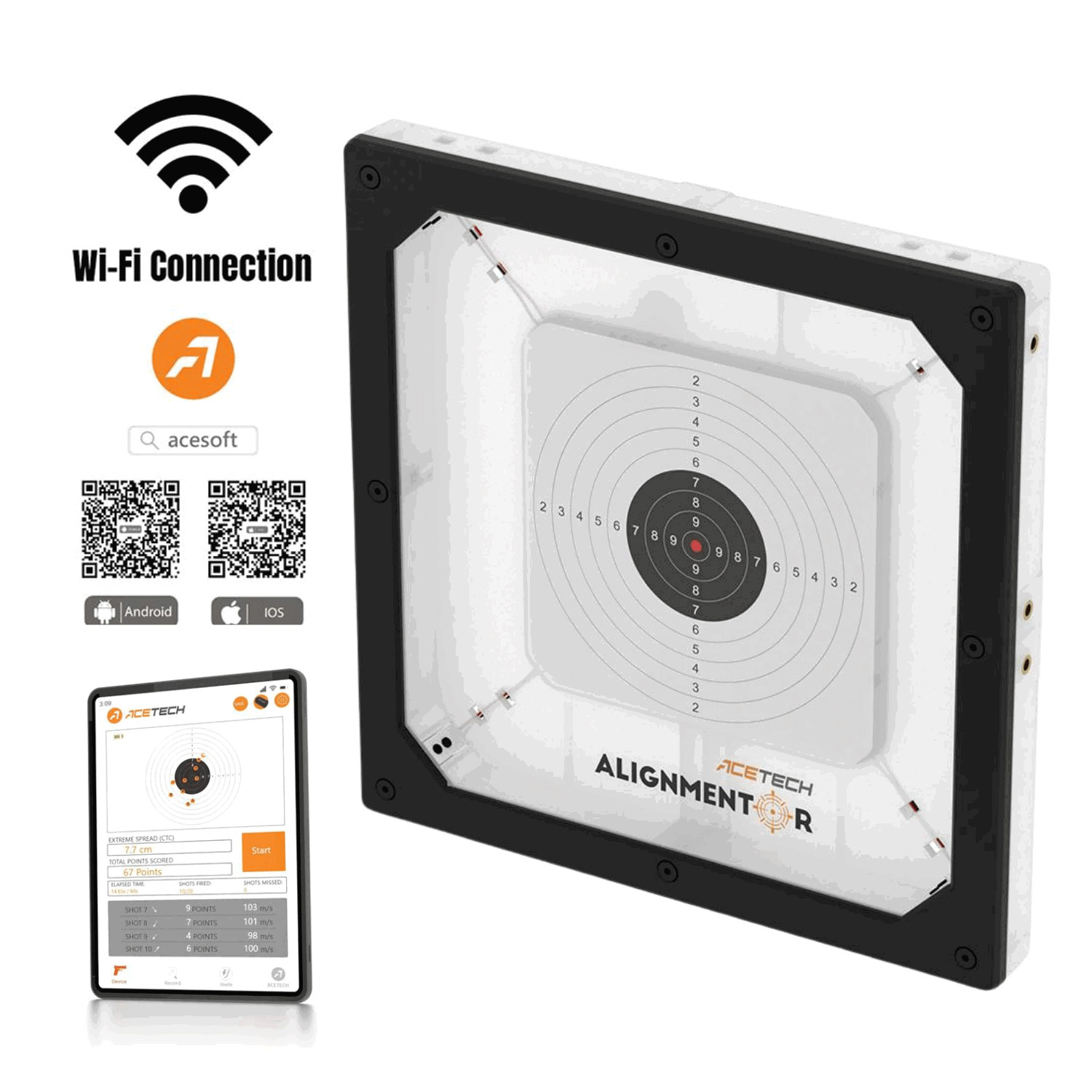 Acetech Alignmentor 40X40cm Akıllı Puanlı POLIGON Hedefi CEP TELEFONU SKOR UYGULAMALI