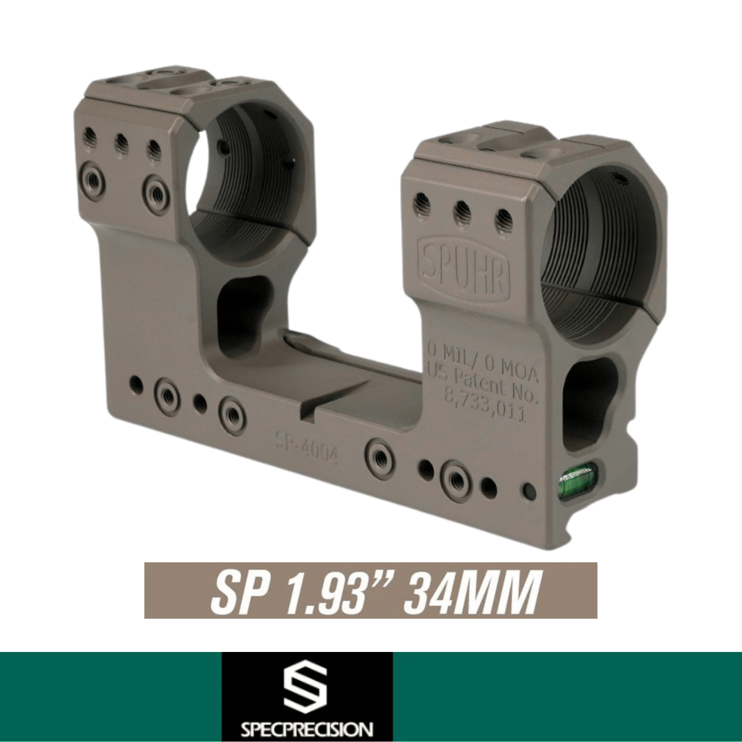 Specprecision SPUHR Tipi 34mm 0MOA 1.93'' High FDE Scope Mount Yüksek Dürbün Ayağı