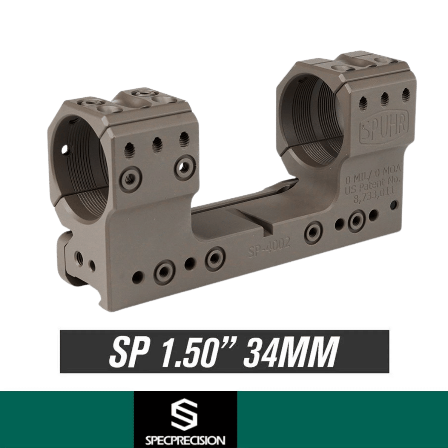 Specprecision SPUHR Tipi 34mm 0MOA 1.50'' FDE Scope Mount Dürbün Ayağı