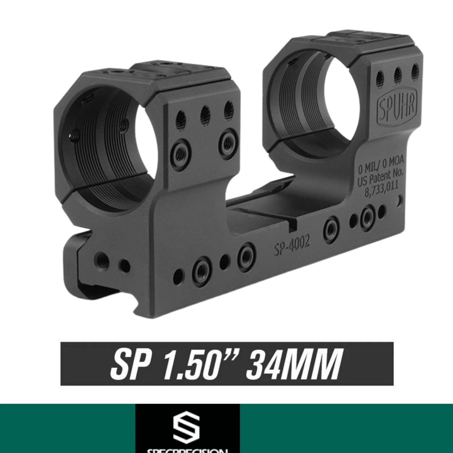 Specprecision SPUHR Tipi 34mm 0MOA 1.50'' BLACK Scope Mount Dürbün Ayağı