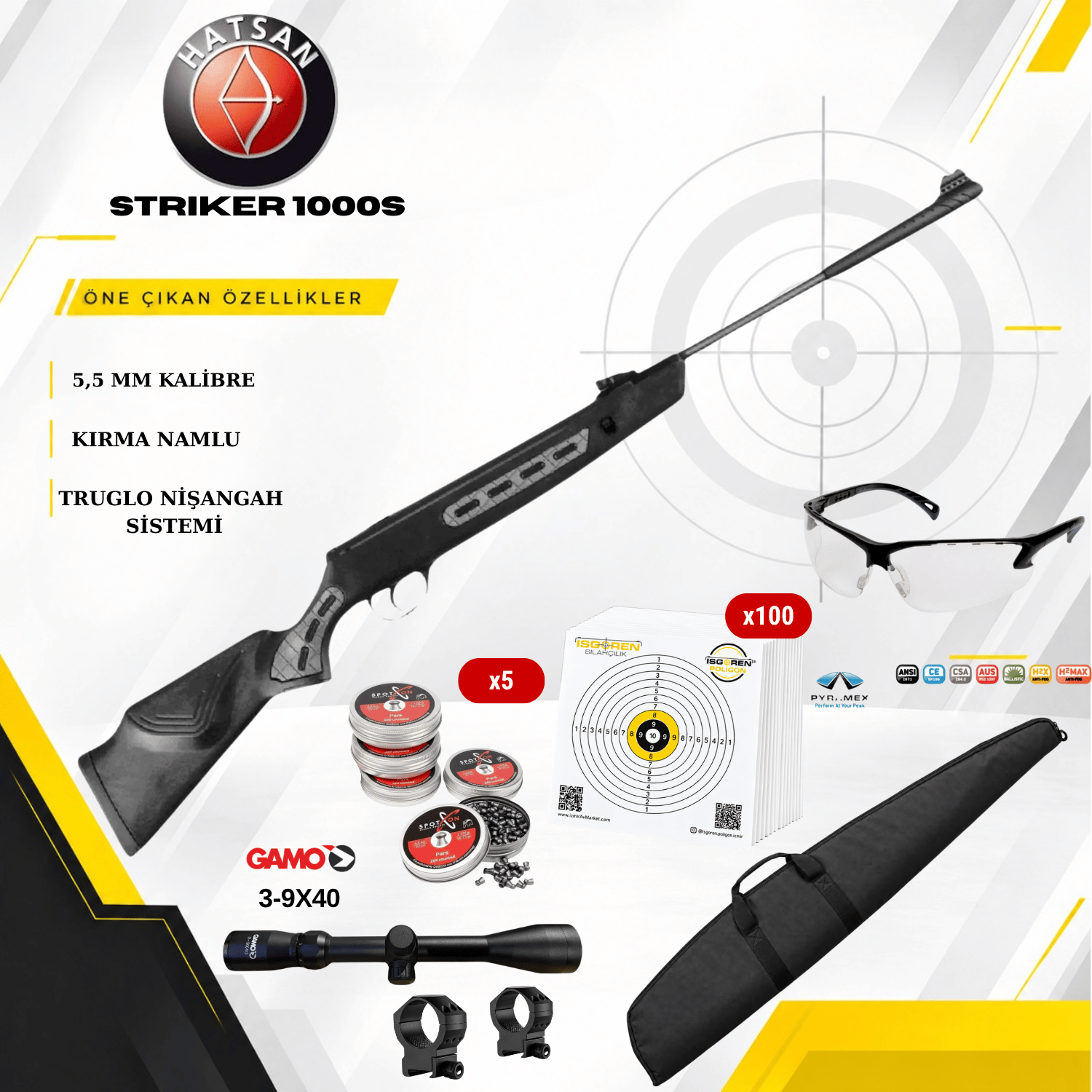 Hatsan Striker 1000S VORTEX 5.5mm Havalı Tüfek Seti