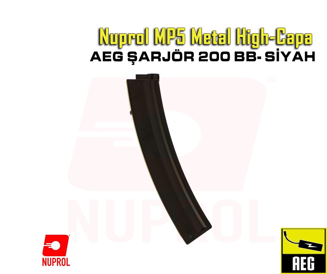 Nuprol MP5 Metal 200BB High-Capa Airsoft AEG Şarjör - Siyah