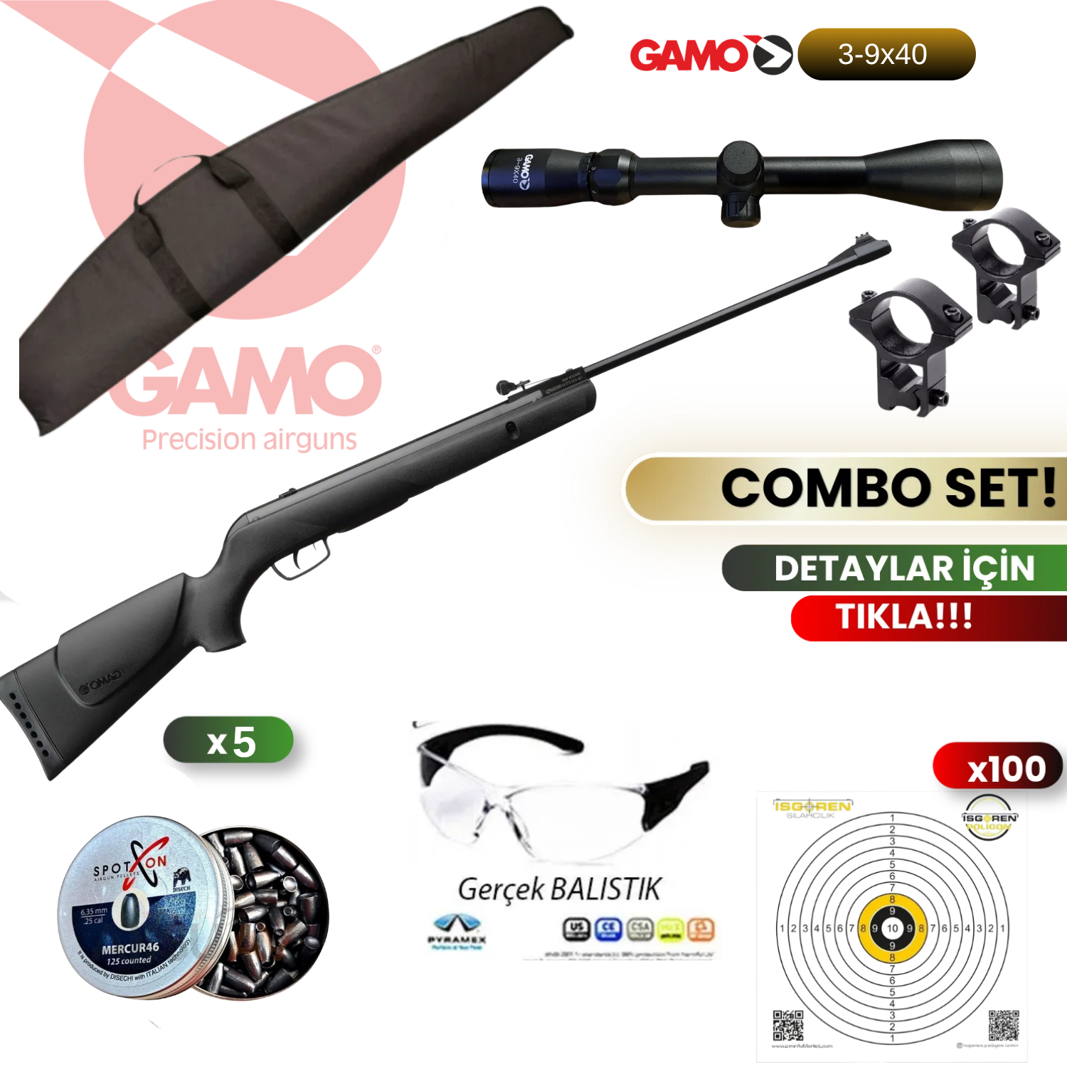 Gamo SHADOW 1000 6,35 mm Havalı Tüfek Seti