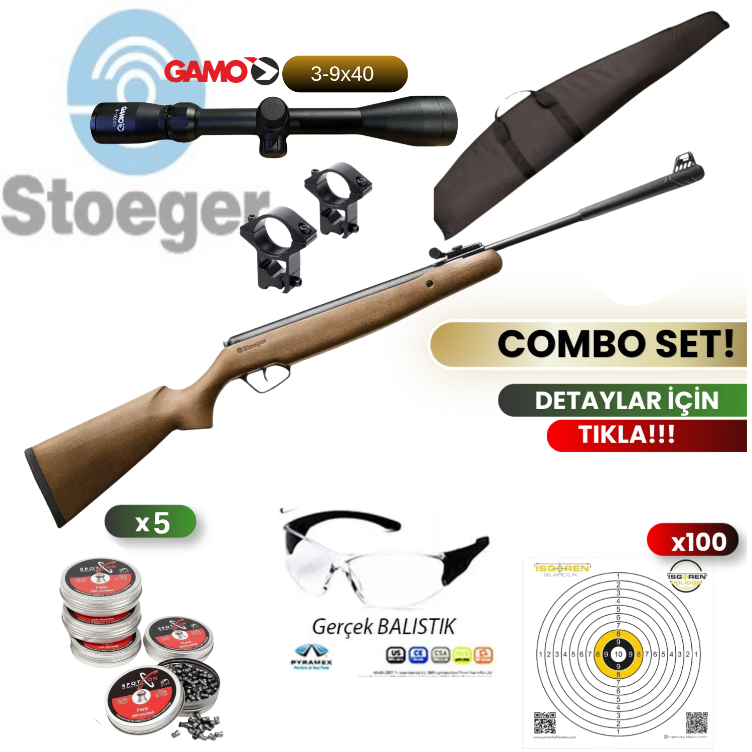 Stoeger X10 WOOD 5.5 mm Havalı Tüfek Seti