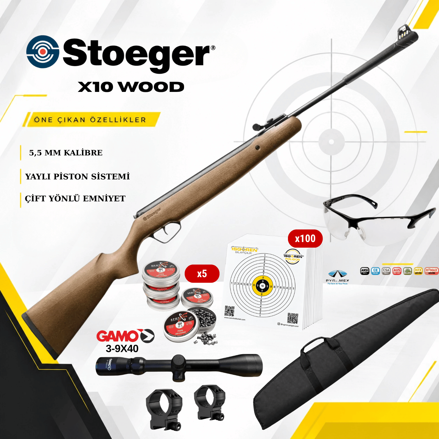 Stoeger X10 WOOD 5.5 mm Havalı Tüfek Seti