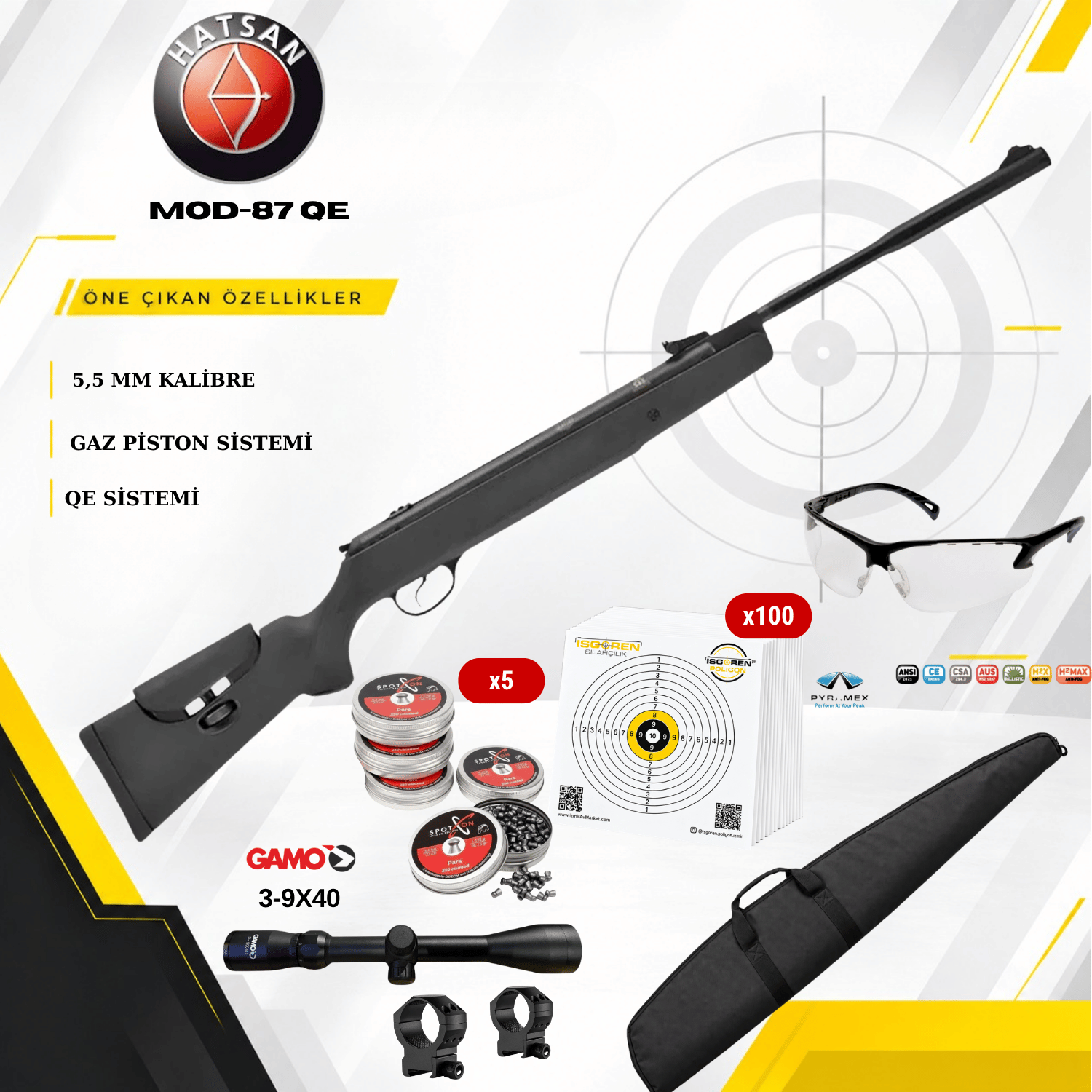 Hatsan MOD-87 QE VORTEX 5.5 mm Havalı Tüfek Seti