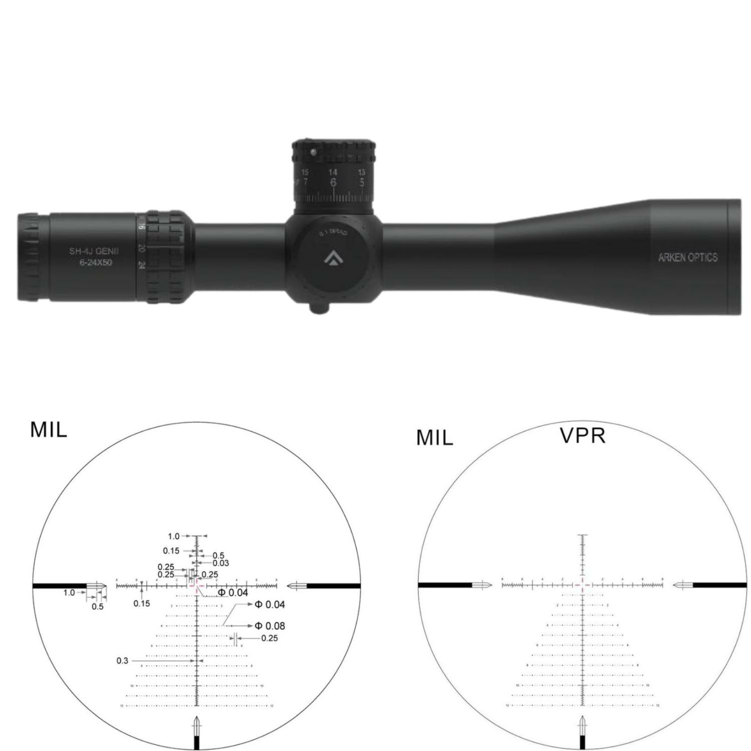 Arken Optics SH-4J 6-24x50 FFP VPR (MRAD) Tüfek Dürbünü