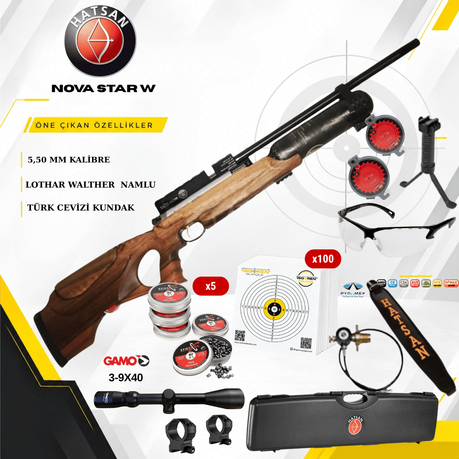 HATSAN NOVA STAR W LW 5.5mm PCP Havalı Tüfek Seti