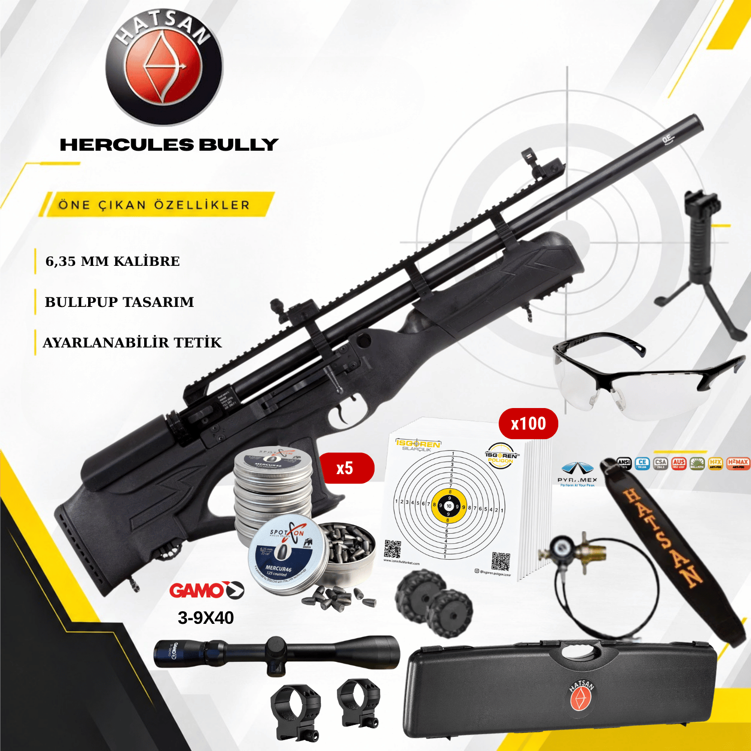 HATSAN HERCULES BULLY 6.35mm PCP Havalı Tüfek Seti