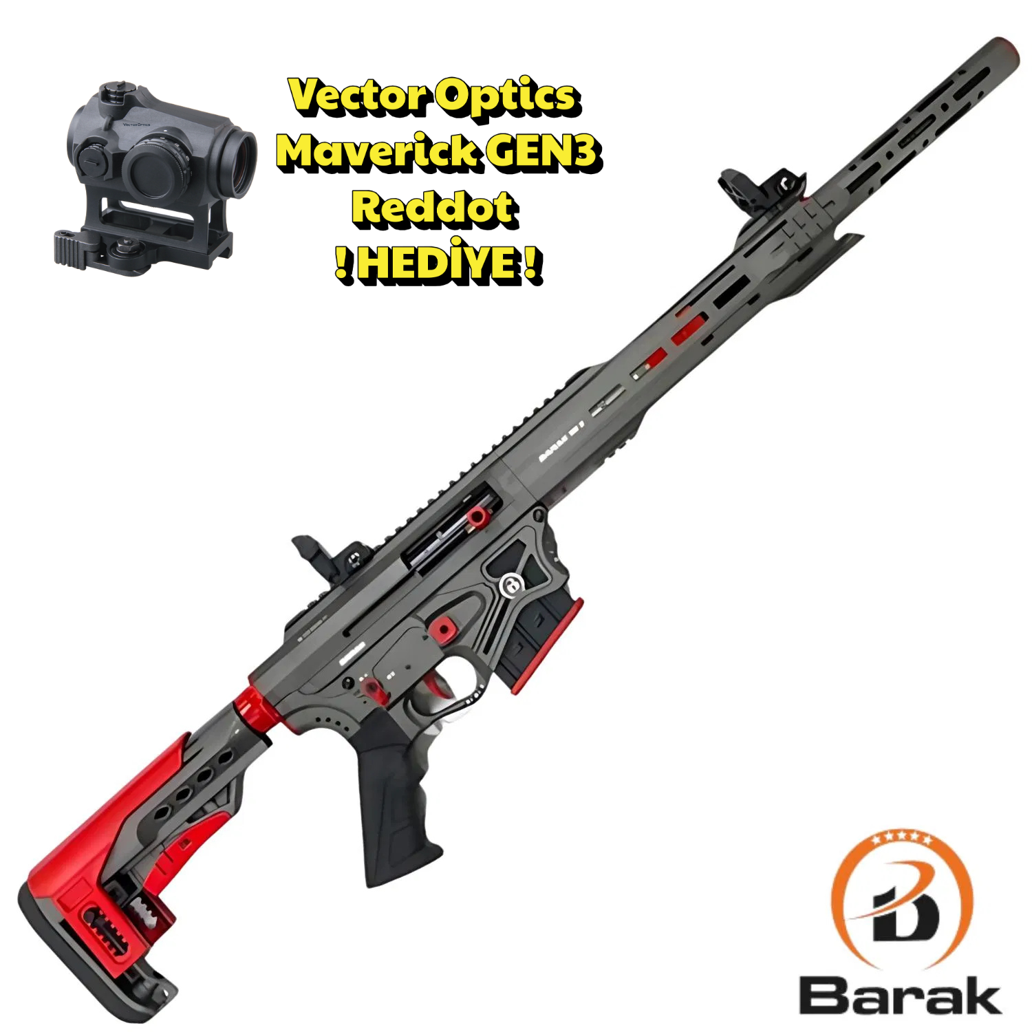 BARAK 47 CM 99-S TUNGSTEN GRİ-KIRMIZI ŞARJÖRLÜ 12 CAL. YARI OTOMATİK AV TÜFEĞİ