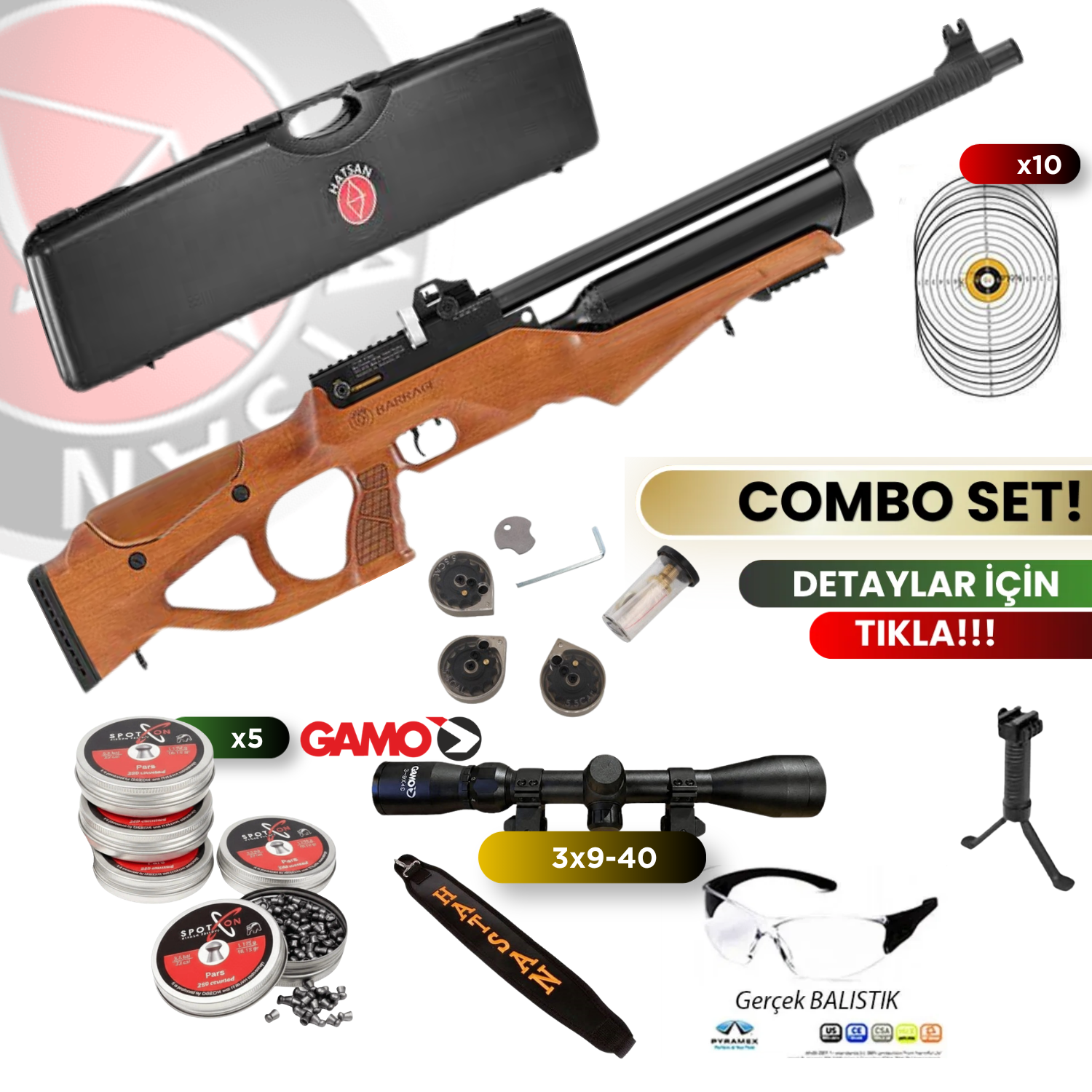 HATSAN BARRAGE W Yarı Otomatik Ağaç 5.5mm PCP Havalı Tüfek Seti