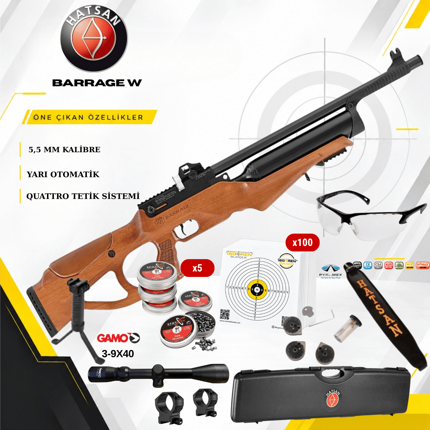 HATSAN BARRAGE W Yarı Otomatik Ağaç 5.5mm PCP Havalı Tüfek Seti