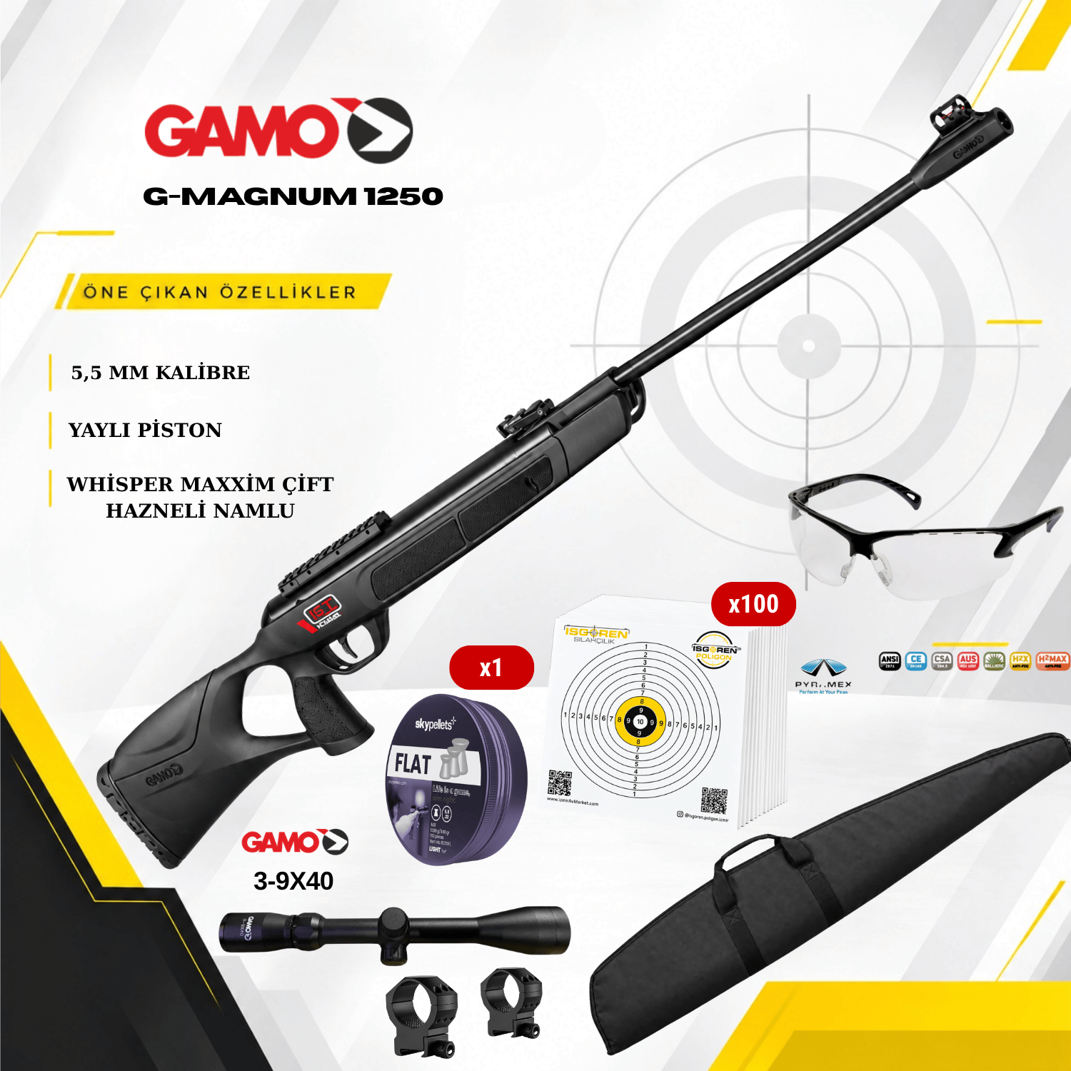 GAMO G-MAGNUM 1250 5.5mm Havalı Tüfek Seti