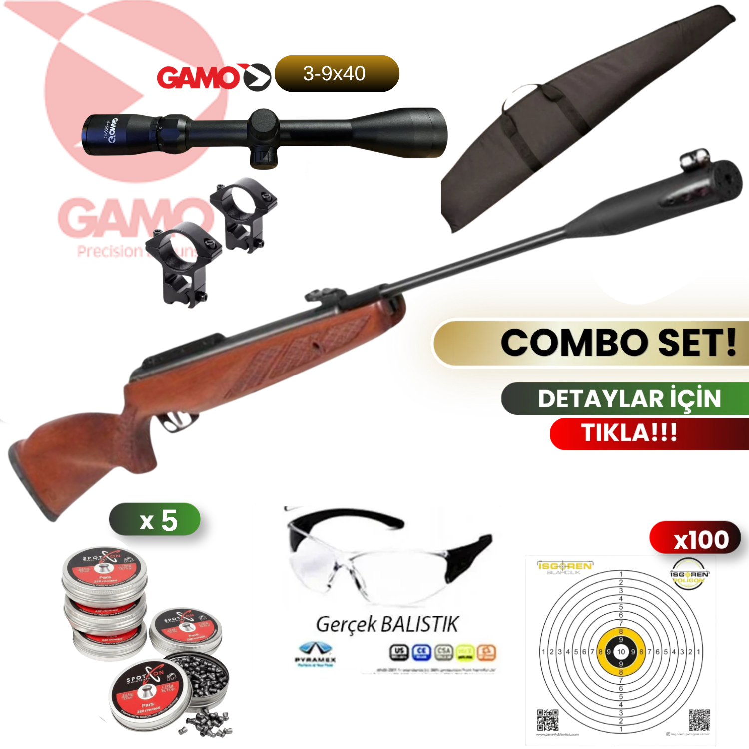 Gamo Hunter 1250 Grizzly Pro IGT 5.5mm Havalı Tüfek Seti