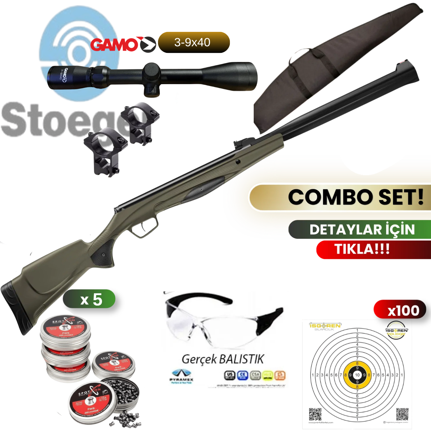 Stoeger RX20 Sport Wood Green 5.5 mm  Havalı Tüfek Seti