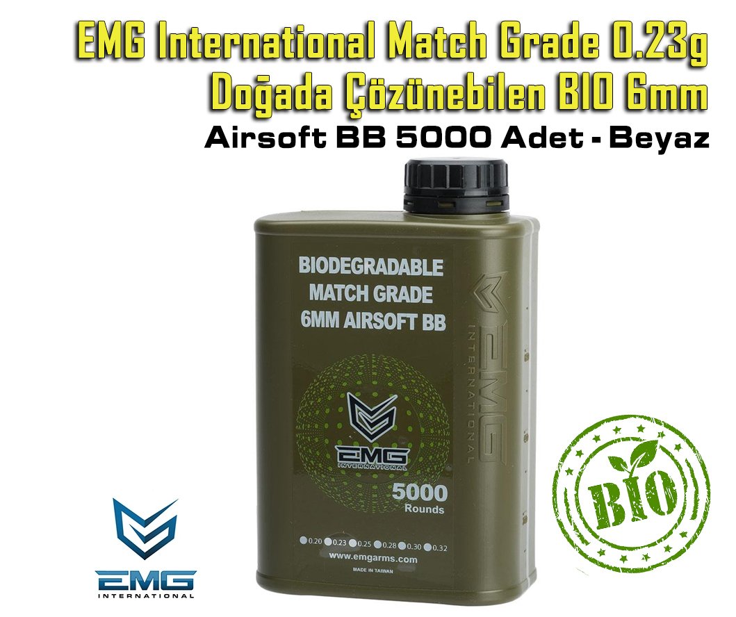 EMG International Match Grade 0.23g BIO 6mm Airsoft BB 5000 Adet - Beyaz
