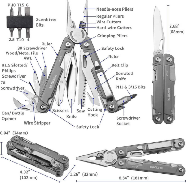 Rocktol 27 Fonksiyonlu Multitool Pense Kılıflı - RT GEN-R