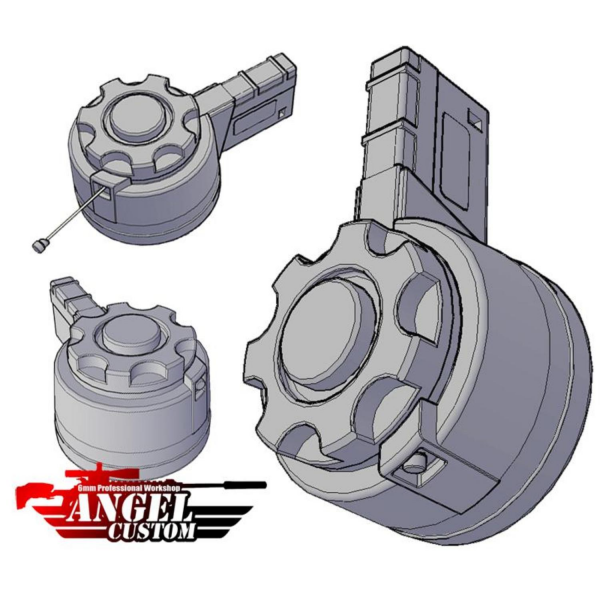 Angel Custom 1500BB Firestorm Airsoft AEG Drum Flashmag (AK Uyumlu / Siyah)