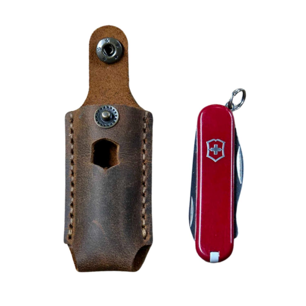 Victorinox Çakılar ile uyumlu El Yapımı Deri Kılıf, Koyu Kahve