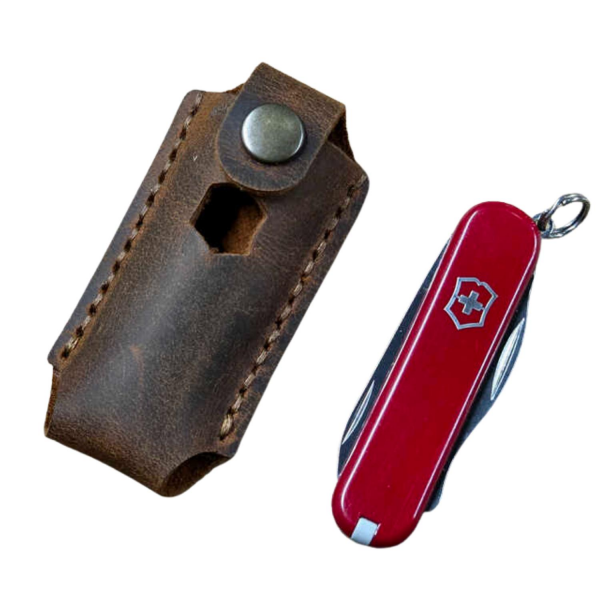 Victorinox Çakılar ile uyumlu El Yapımı Deri Kılıf, Koyu Kahve