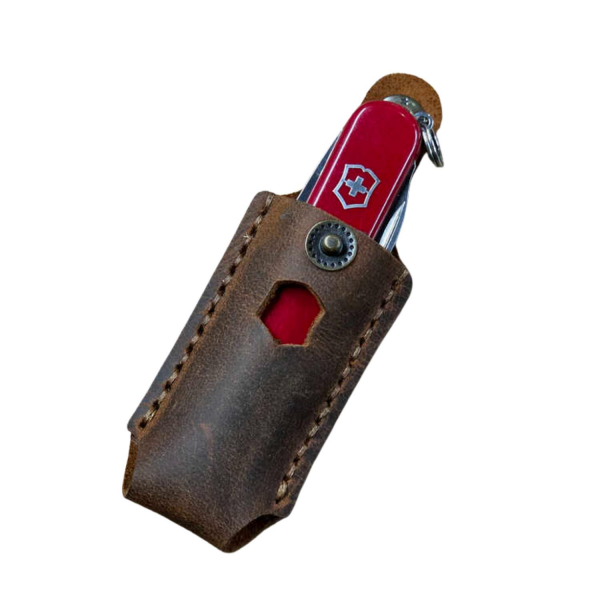 Victorinox Çakılar ile uyumlu El Yapımı Deri Kılıf, Koyu Kahve