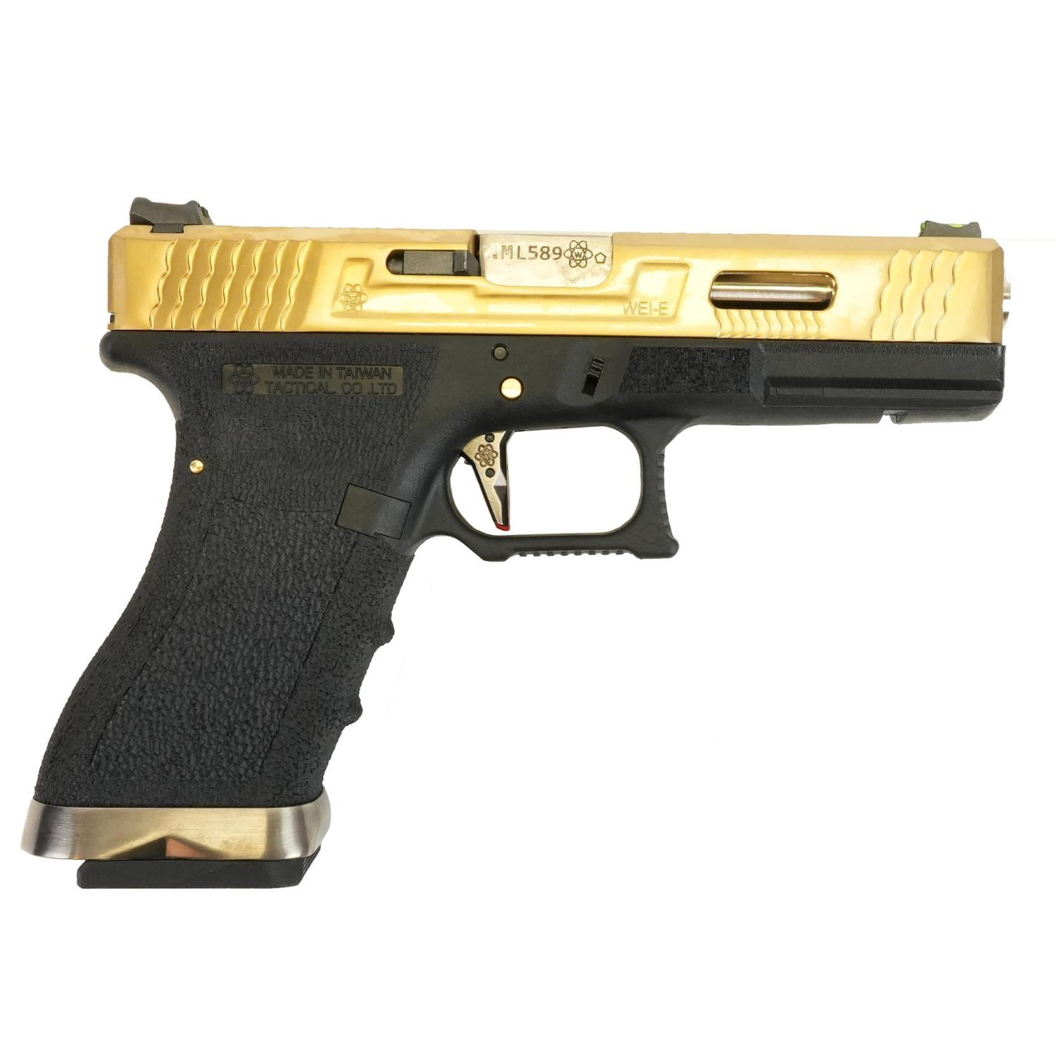WE GLOCK17 G17 TG GBB AIRSOFT TABANCA Siyah Gövde / Gold Sürgü / Silver Namlu (WE-G001WET-TG)